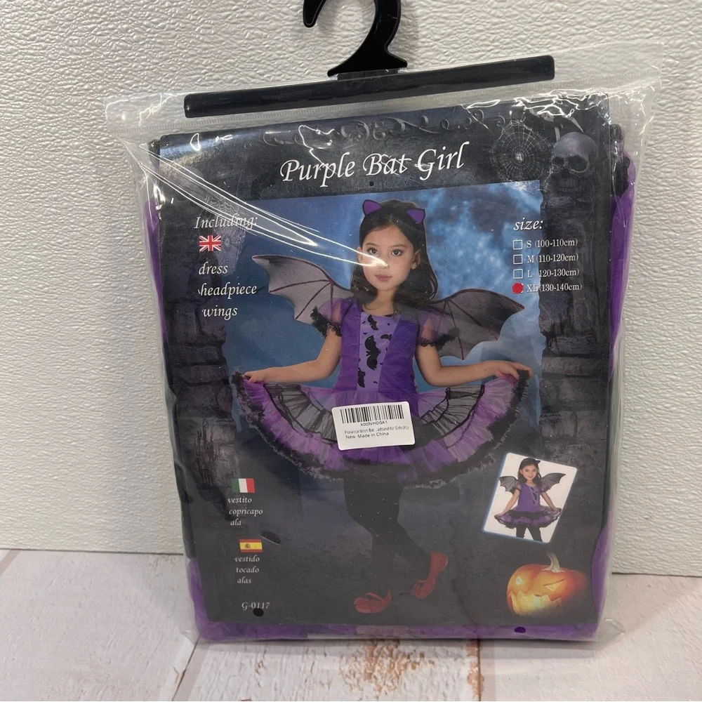NWT Girls Bat Witch‎ Costume Halloween Cosplay Fancy Dress Up with Bat Wings XL
